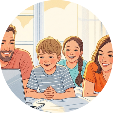 Family at a laptop enjoying an activity